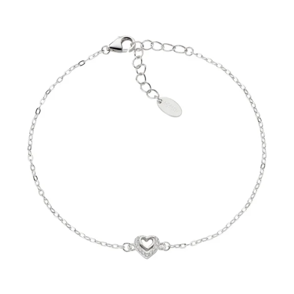 Bracciale Amen Due Cuore con Zirconi Bianchi - BRCBBZ3