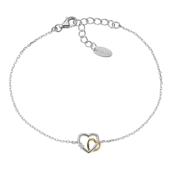 Bracciale Amen Due Cuore con Zirconi Bianchi - BRHBHGBZ