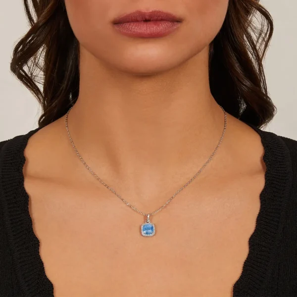 Collana Amen con Zircone Acquamarina Taglio Radiant e Zirconi Bianchi - CLQUABBACZ - immagine 2